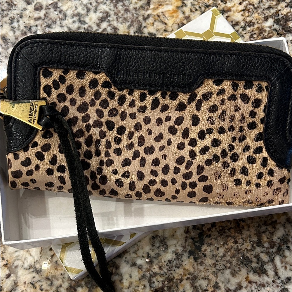 Aimee Kestenberg Leopard Print & Black Wristlet Wallet